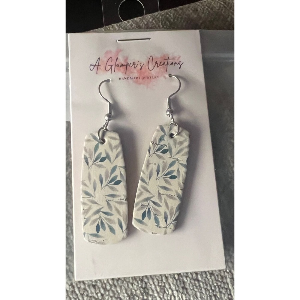 A Glamper's Creations Mini Bar Earrings Womens OS Cream New Leaf Print Leather